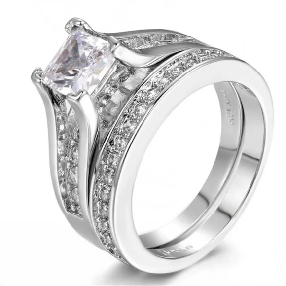 NEW WOMEN’S 2PC/SET 925 SILVER DIAMOND RING - Picture 3 of 6